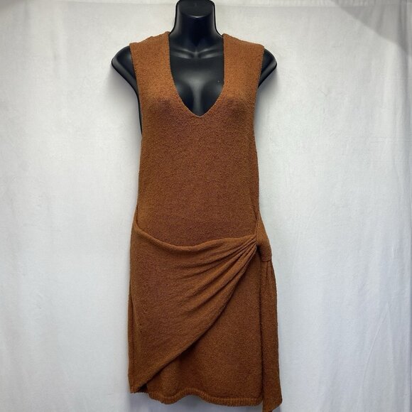 Free People Beach Poppy Sweater Mini Dress Women Small Rust V-Neck Sleeveless - Picture 1 of 16